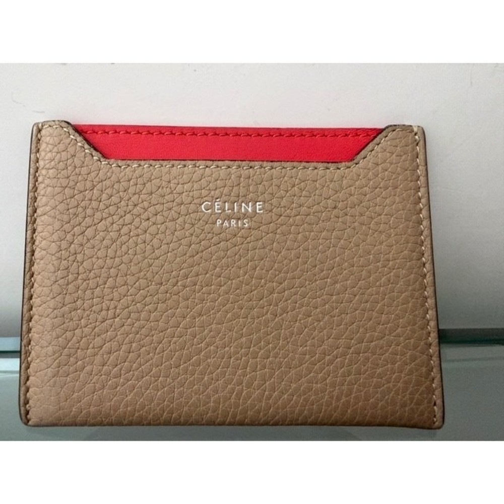 Authentic CELINE Beige Leather Card Holder